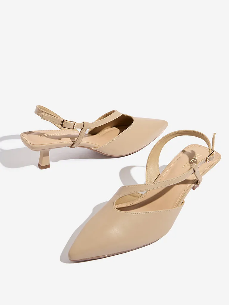 LUNA BLU Beige Asymmetrical Sling-Designed Mules
