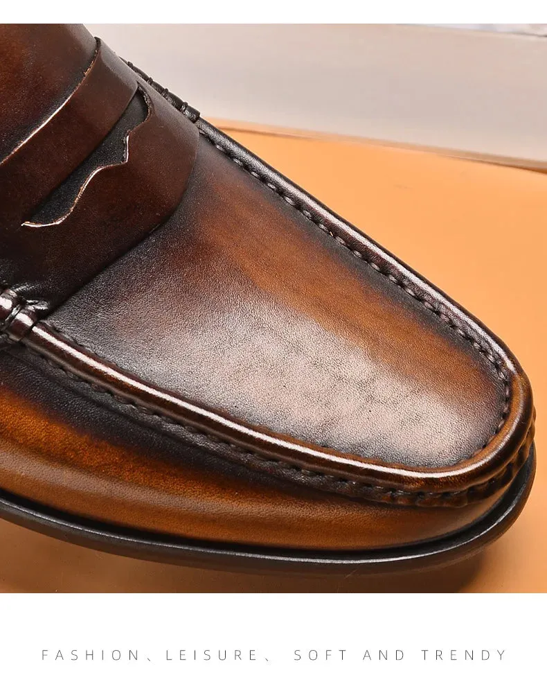 Luxury Men Penny Loafers Genuine Leather Slip On Casual Business Dress Shoes