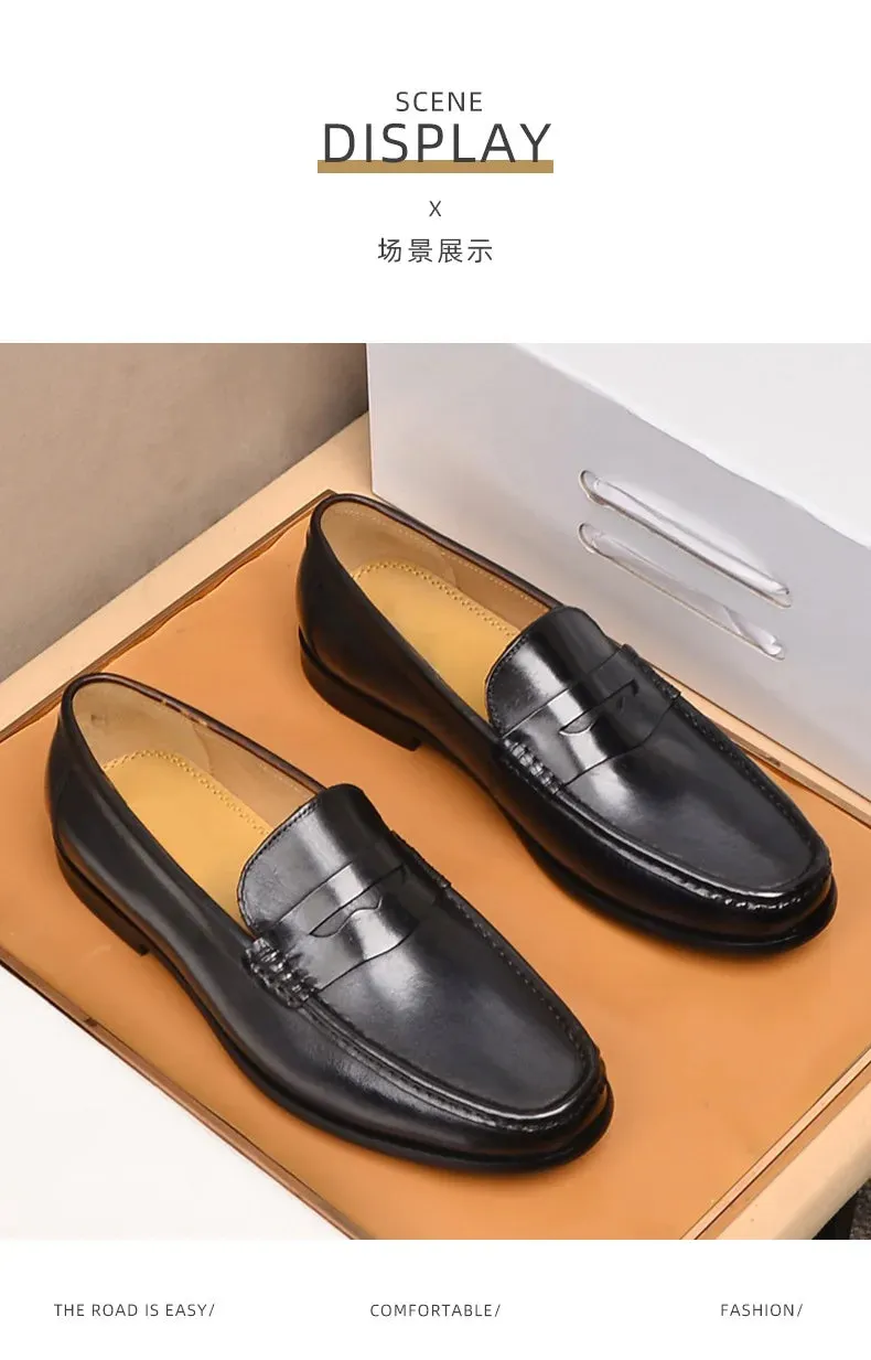 Luxury Men Penny Loafers Genuine Leather Slip On Casual Business Dress Shoes