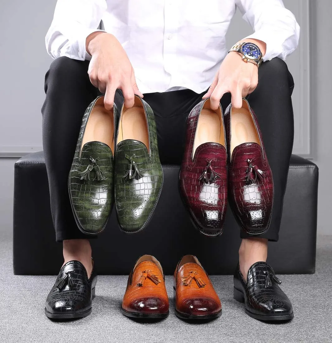 Mens Casual Shoes - Tuxedo Loafers Men Slip On Shoes - Fashion Tassel Smoking Slipper