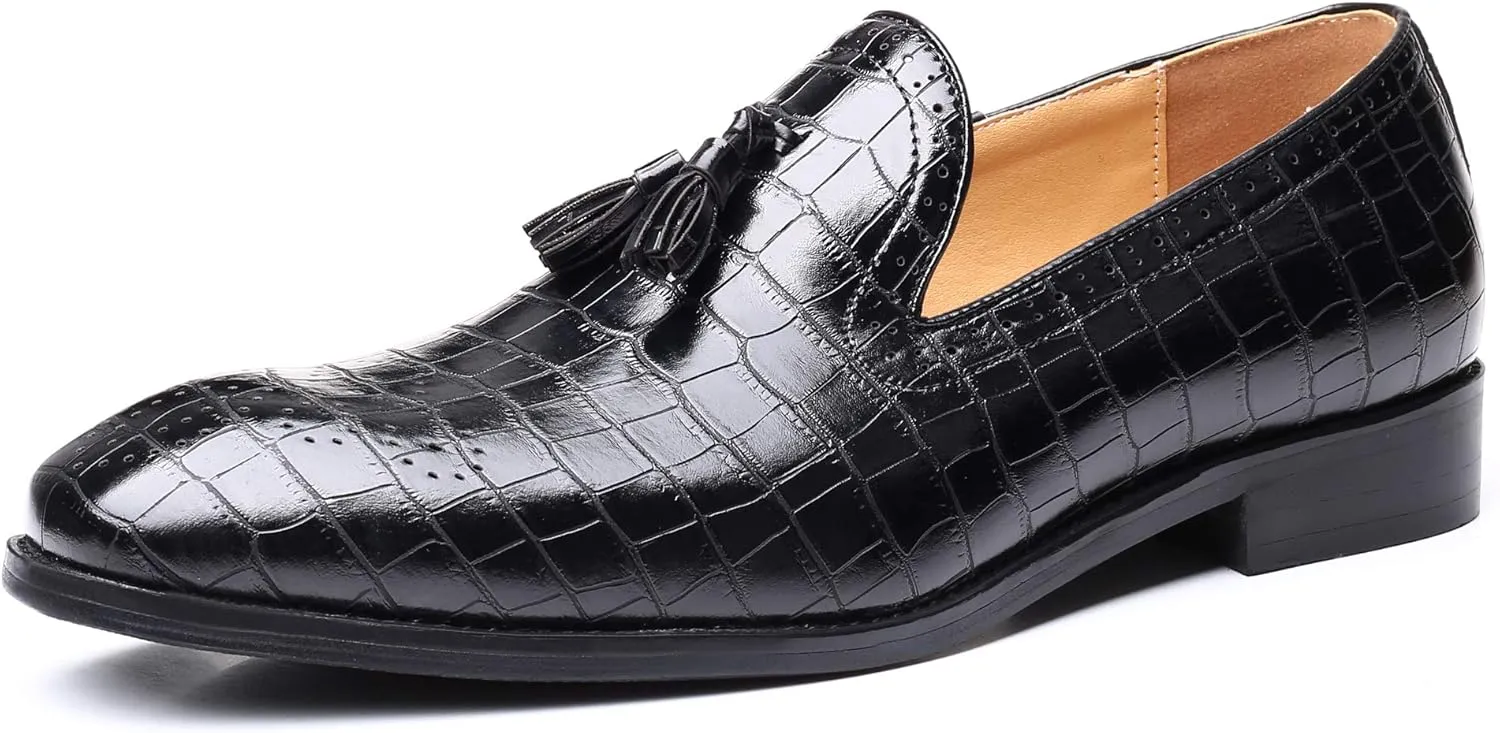 Mens Casual Shoes - Tuxedo Loafers Men Slip On Shoes - Fashion Tassel Smoking Slipper