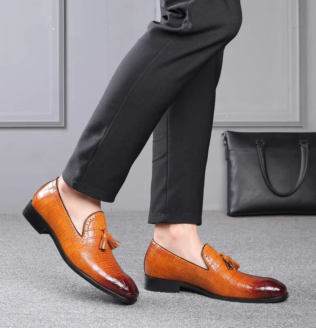 Mens Casual Shoes - Tuxedo Loafers Men Slip On Shoes - Fashion Tassel Smoking Slipper