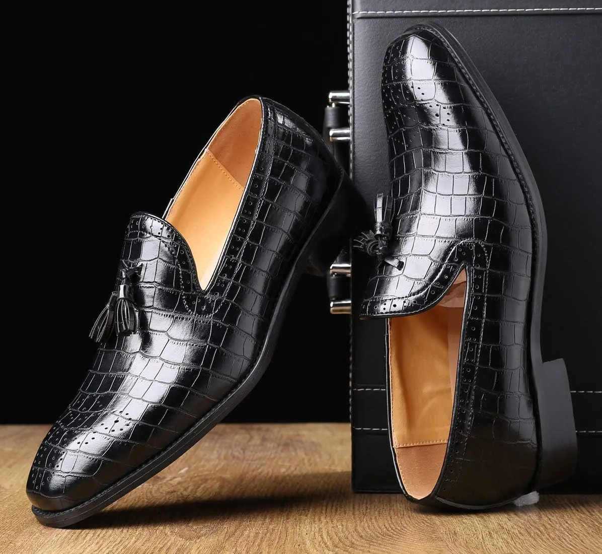 Mens Casual Shoes - Tuxedo Loafers Men Slip On Shoes - Fashion Tassel Smoking Slipper