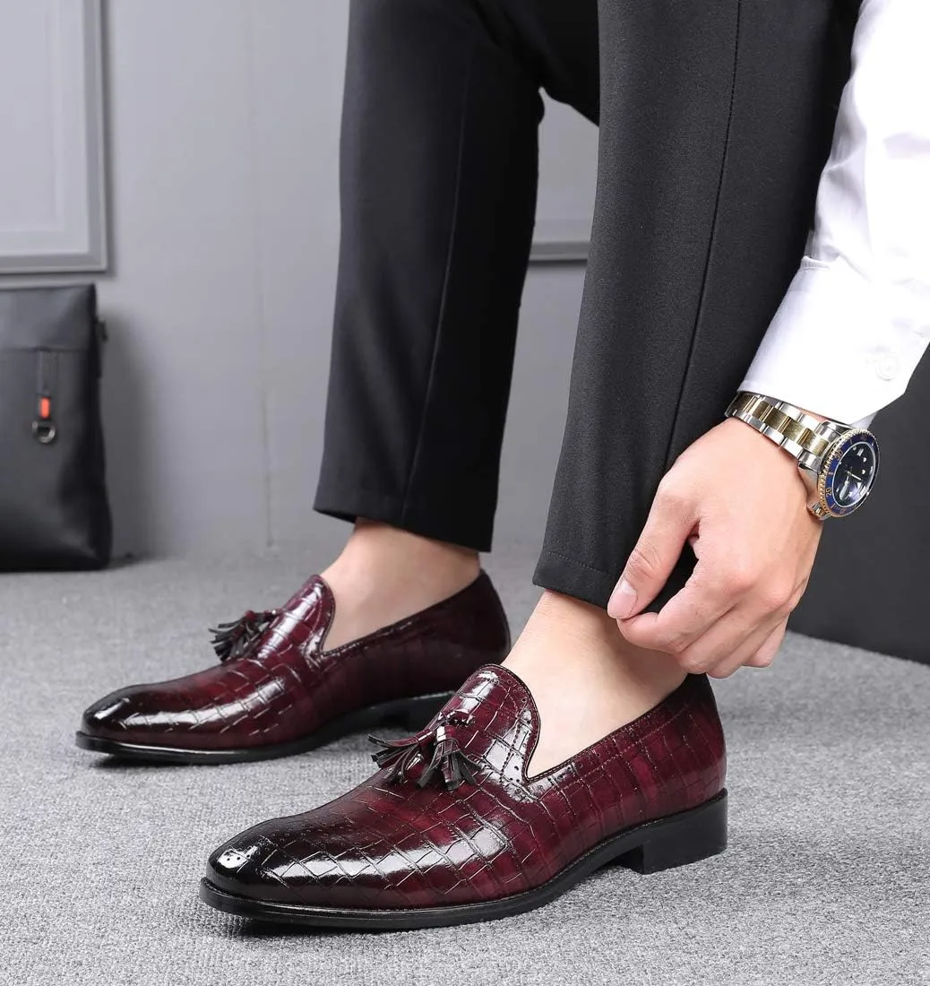 Mens Casual Shoes - Tuxedo Loafers Men Slip On Shoes - Fashion Tassel Smoking Slipper