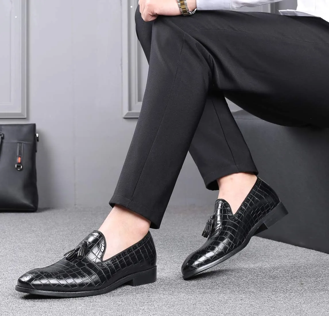 Mens Casual Shoes - Tuxedo Loafers Men Slip On Shoes - Fashion Tassel Smoking Slipper