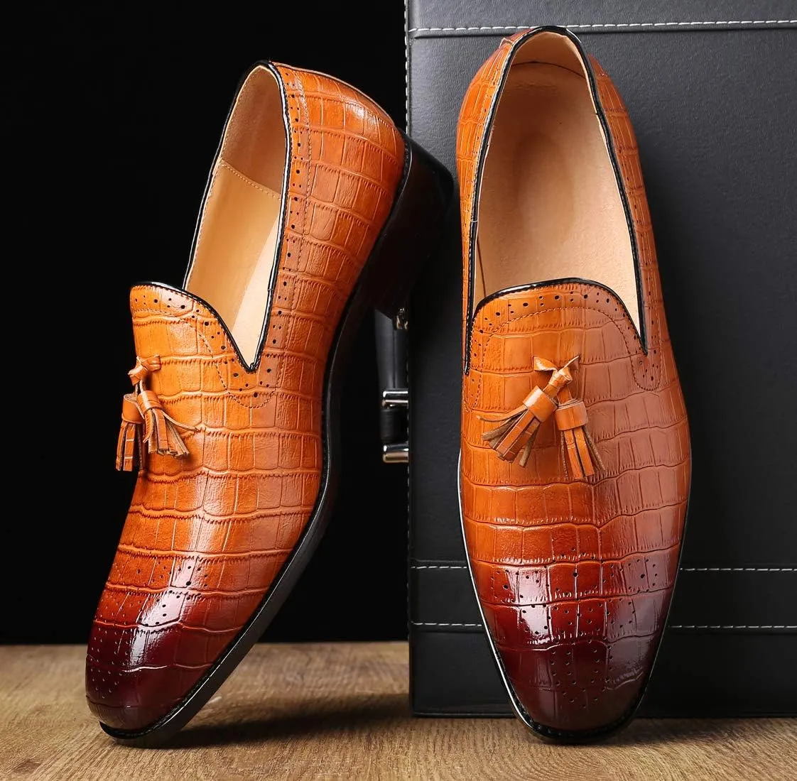 Mens Casual Shoes - Tuxedo Loafers Men Slip On Shoes - Fashion Tassel Smoking Slipper