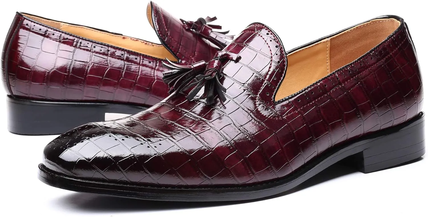 Mens Casual Shoes - Tuxedo Loafers Men Slip On Shoes - Fashion Tassel Smoking Slipper