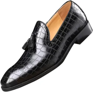 Mens Casual Shoes - Tuxedo Loafers Men Slip On Shoes - Fashion Tassel Smoking Slipper