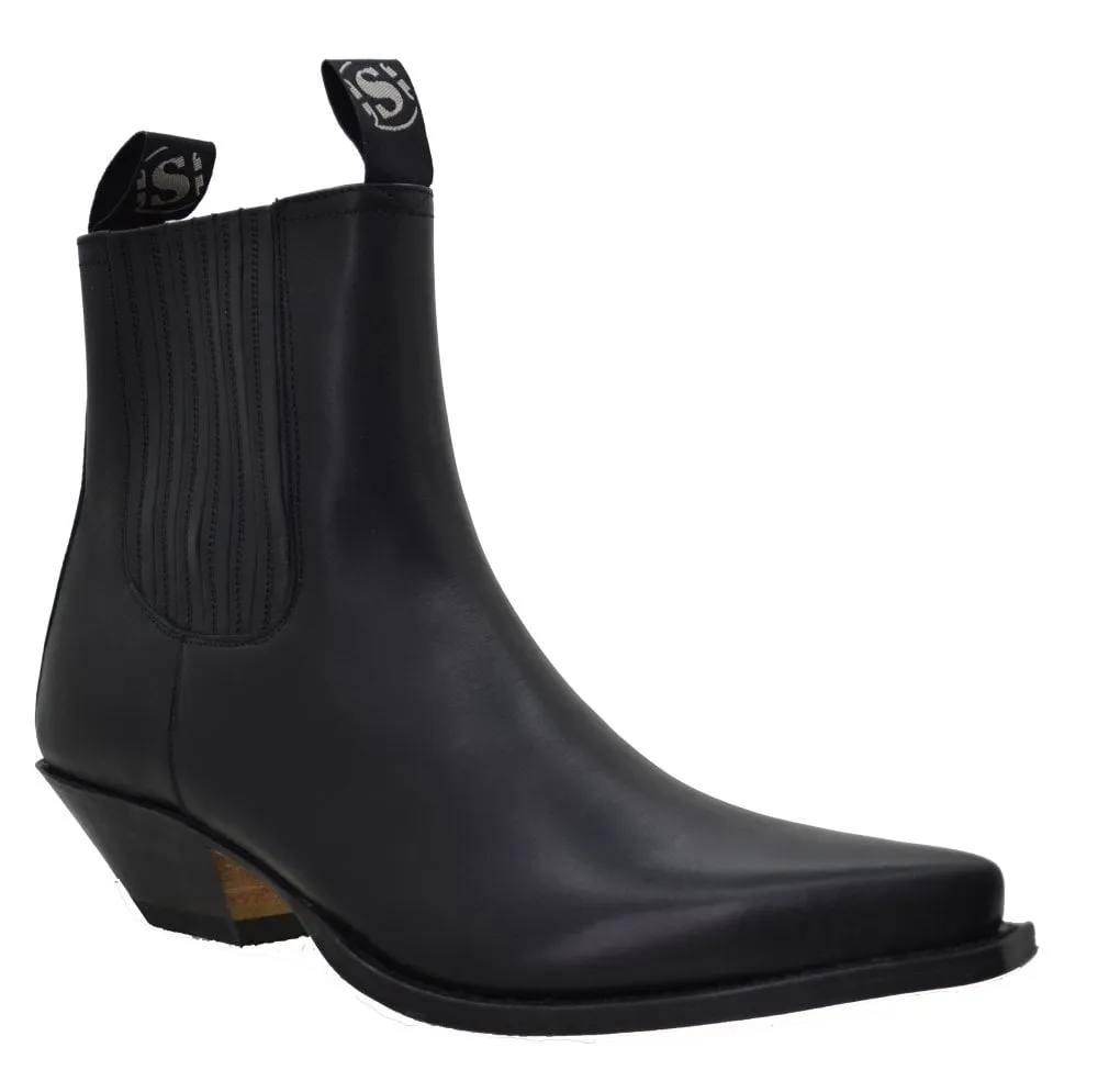 Men's Cowboy Boots Sendra 1692 Black Leather Ibiza Heel