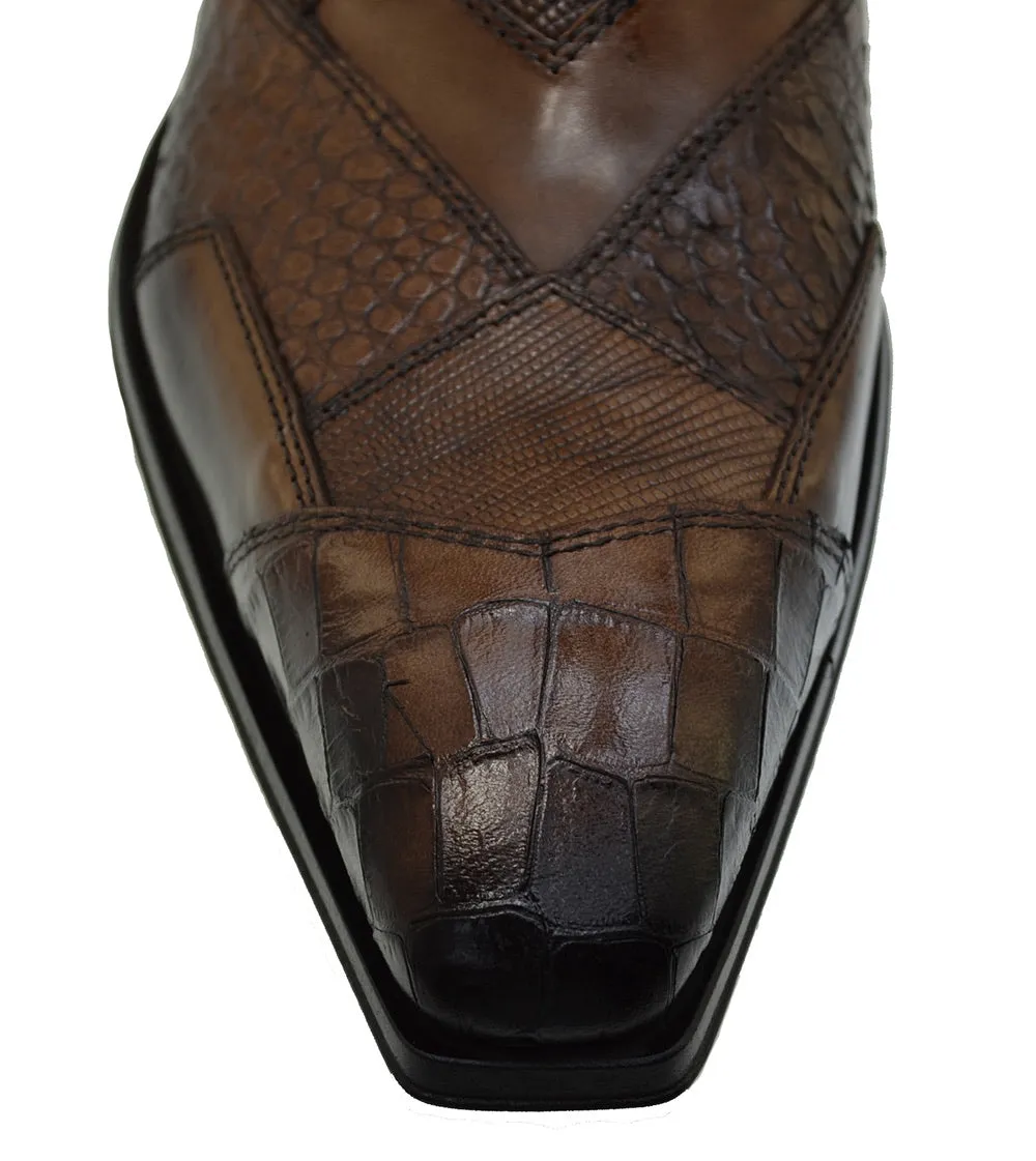Men's Italian Shoes Jo Ghost 2030 Brown Leather Print Crocodile Dress Boots
