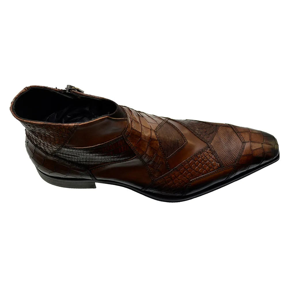 Men's Italian Shoes Jo Ghost 2030 Brown Leather Print Crocodile Dress Boots
