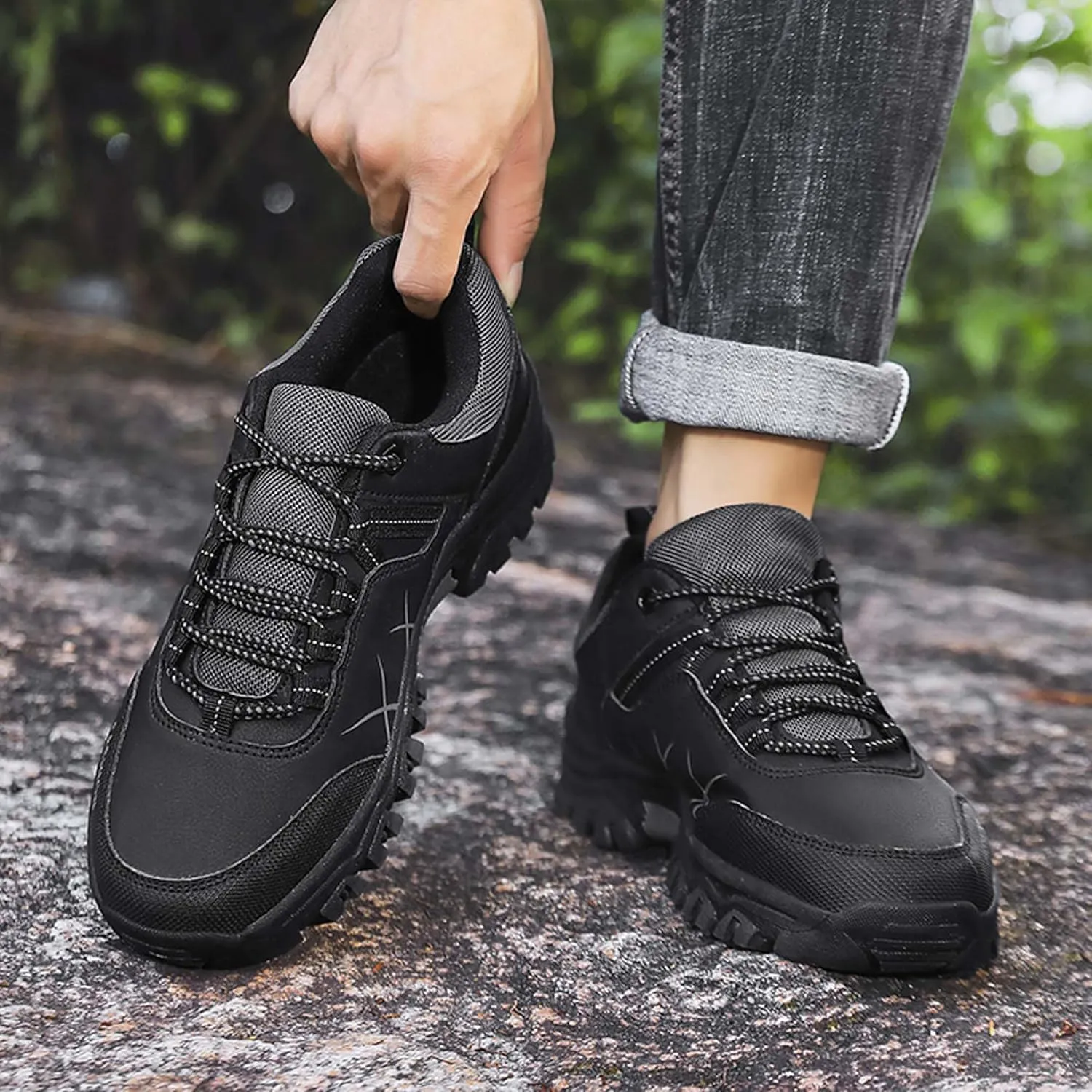 Mens Womens Anti Slip Wear Resistant Lace Up Hiking Boots Comfortable Breathable backpacking boots Rubber Soles Scenic Spots Tourist Boots Couple Park Walking Boots Rock Climbing Boots