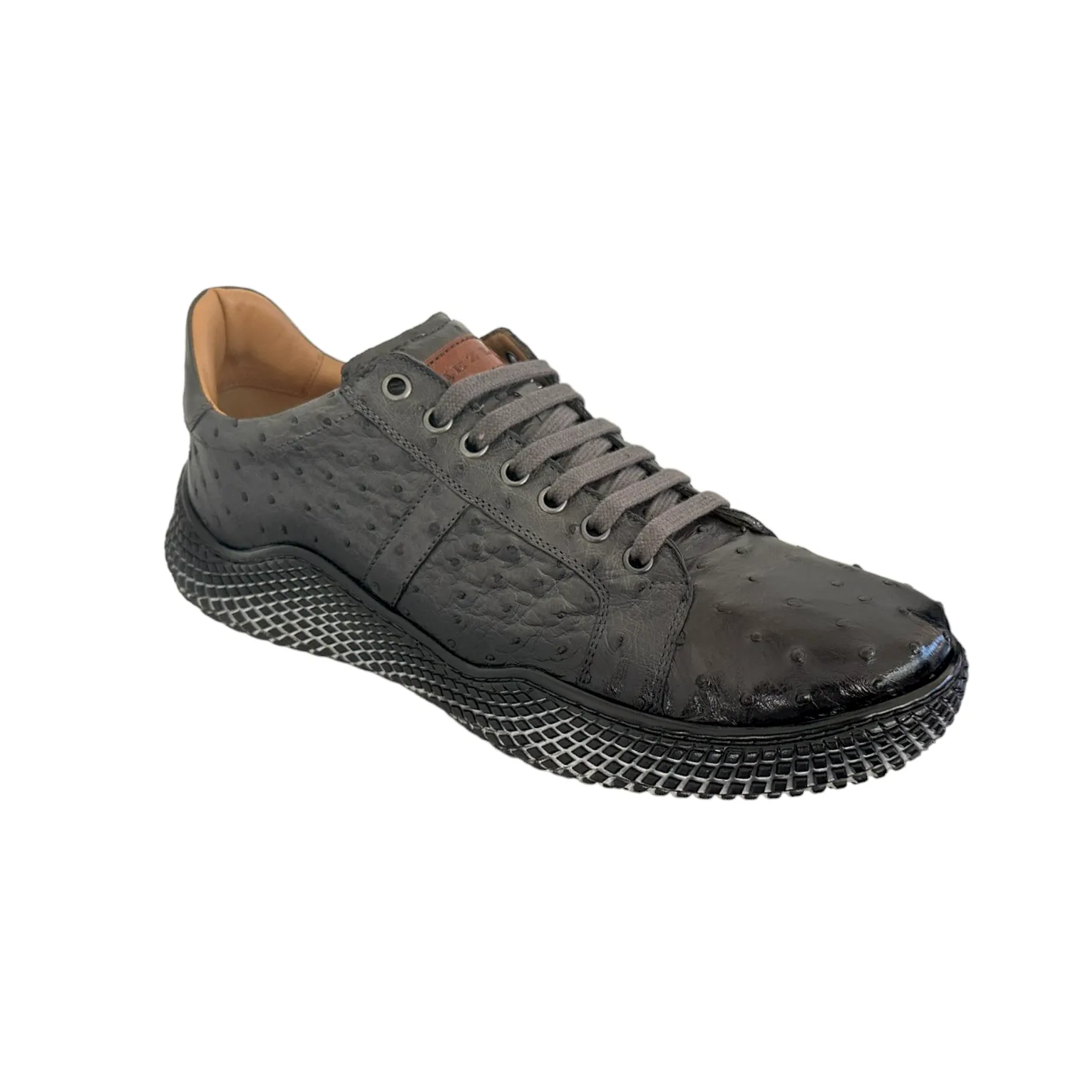 Mezlan 4970-S Men's Shoes Gray Exotic Ostrich-Skin Sneakers (MZ3672)