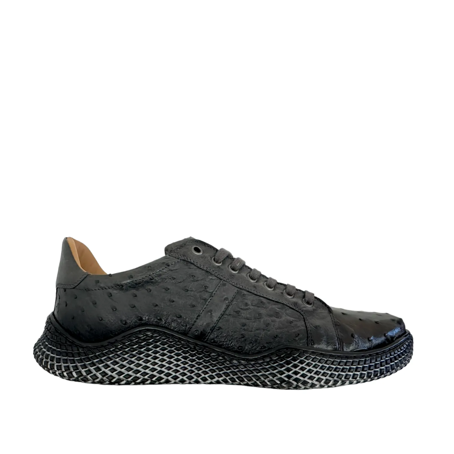Mezlan 4970-S Men's Shoes Gray Exotic Ostrich-Skin Sneakers (MZ3672)
