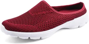 Mmoneyake Mules for Women Shoes Slip On Sneakers Lightweight Breathable Comfortable Walking Shoes Knit Flats Light Open Back Shoe Closed Toe Slides Mesh Air Cushion Orthopedic Diabetic Shoe