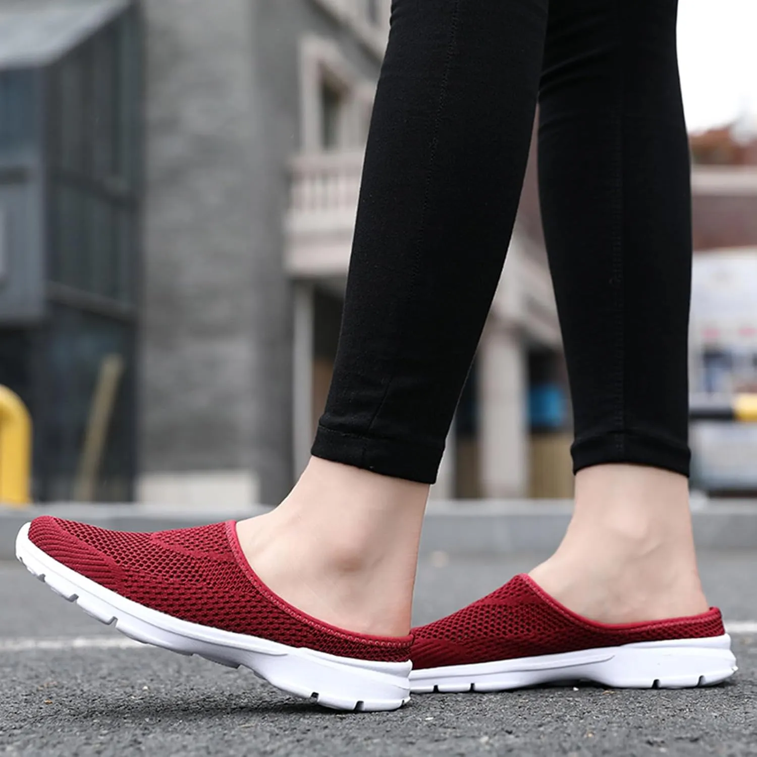 Mmoneyake Mules for Women Shoes Slip On Sneakers Lightweight Breathable Comfortable Walking Shoes Knit Flats Light Open Back Shoe Closed Toe Slides Mesh Air Cushion Orthopedic Diabetic Shoe