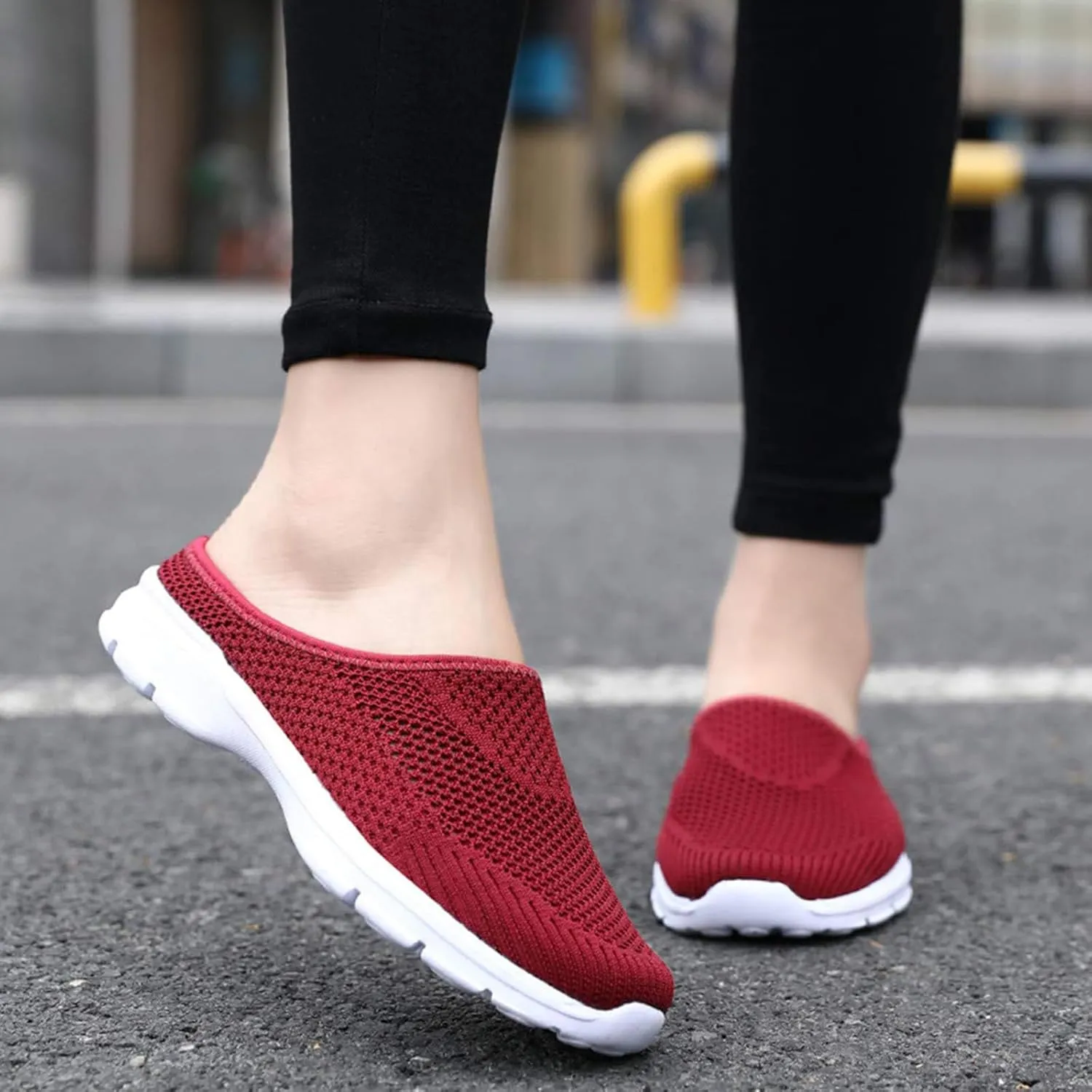 Mmoneyake Mules for Women Shoes Slip On Sneakers Lightweight Breathable Comfortable Walking Shoes Knit Flats Light Open Back Shoe Closed Toe Slides Mesh Air Cushion Orthopedic Diabetic Shoe