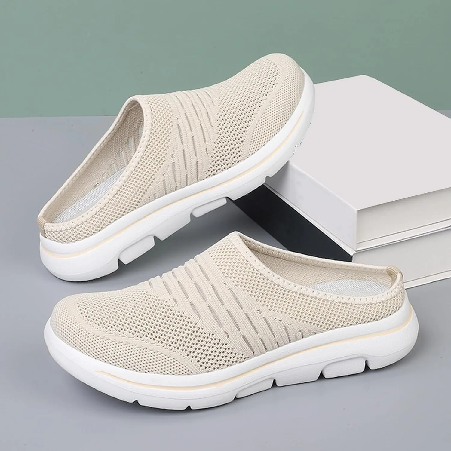 Mmoneyake Slip On Mules & Clogs for Womens Mens Lightweight Open Back Shoes Comfort Walking Shoes Breathable Slippers Slides Arch Support Closed Toe Sandals Backless Low Wedge Slip On Shoes
