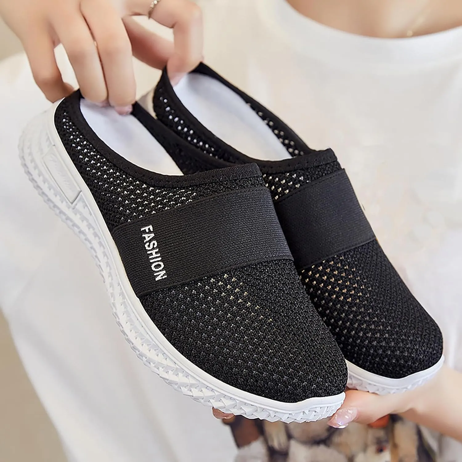 Mmoneyake Slip On Mules for Women Lightweight Open Back Shoes Comfort Walking Shoes Breathable Slippers Closed Toe Slides Backless Low Wedge Slip On Shoe Garden Clogs Shoe