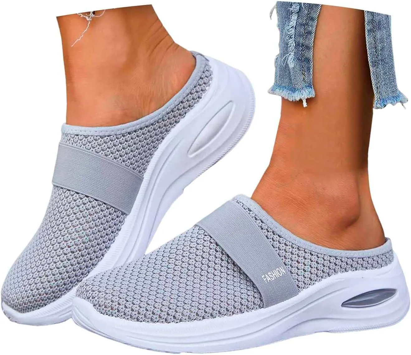 Mules for Women 2025 Slip on Mesh Air Cushion Mule Sneakers Breathable Orthopedic Walking Shoes with Arch Support