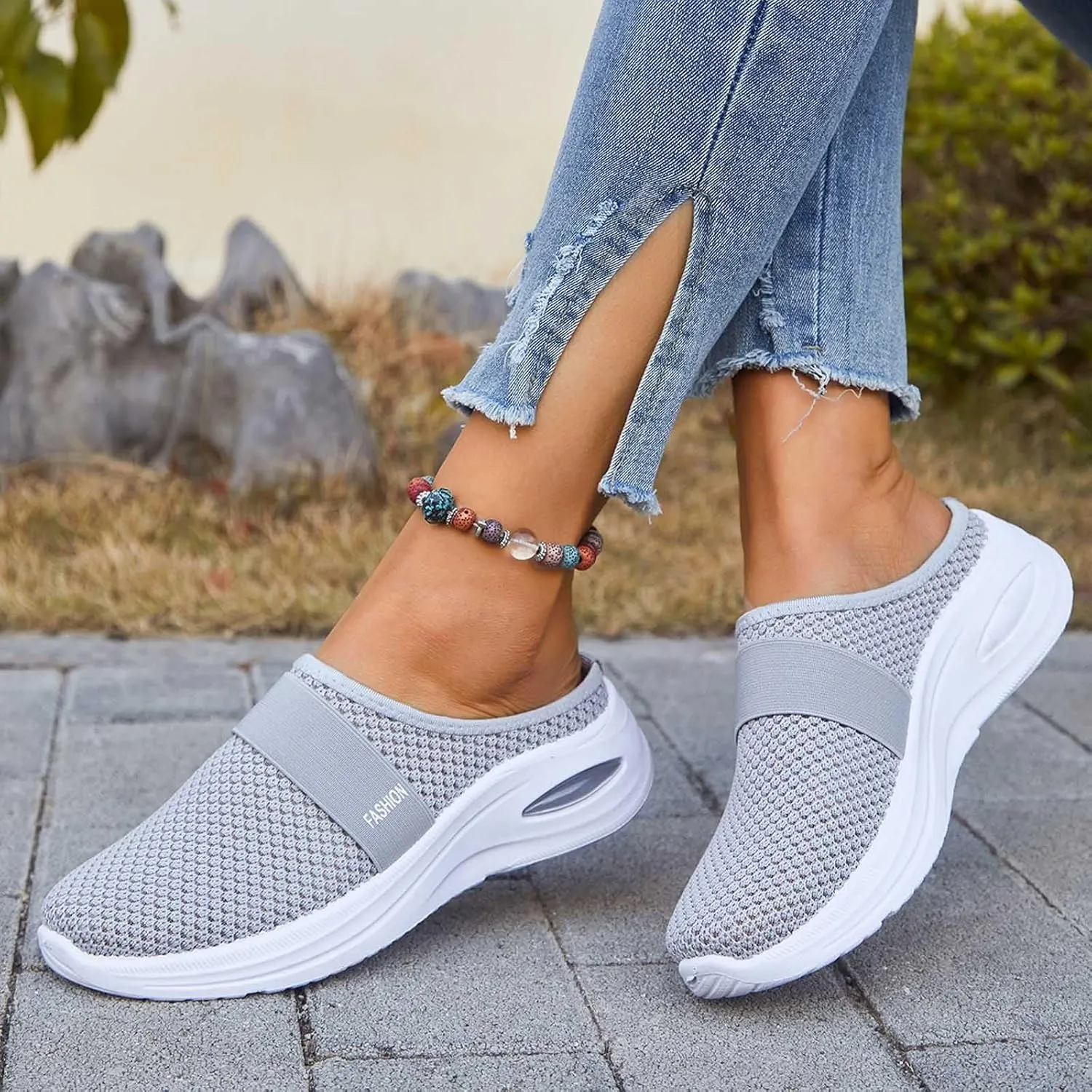 Mules for Women 2025 Slip on Mesh Air Cushion Mule Sneakers Breathable Orthopedic Walking Shoes with Arch Support