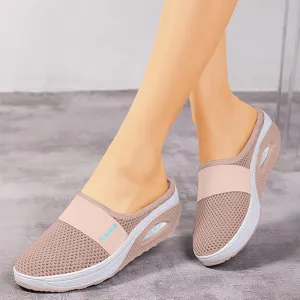 Mules for Women 2025,Orthopedic Walking Shoes with Arch-Support Breathable Mesh Walking Mules Slippers Backless Sneakers with Air Cushion Summer Closed Toe Slip on Shoes