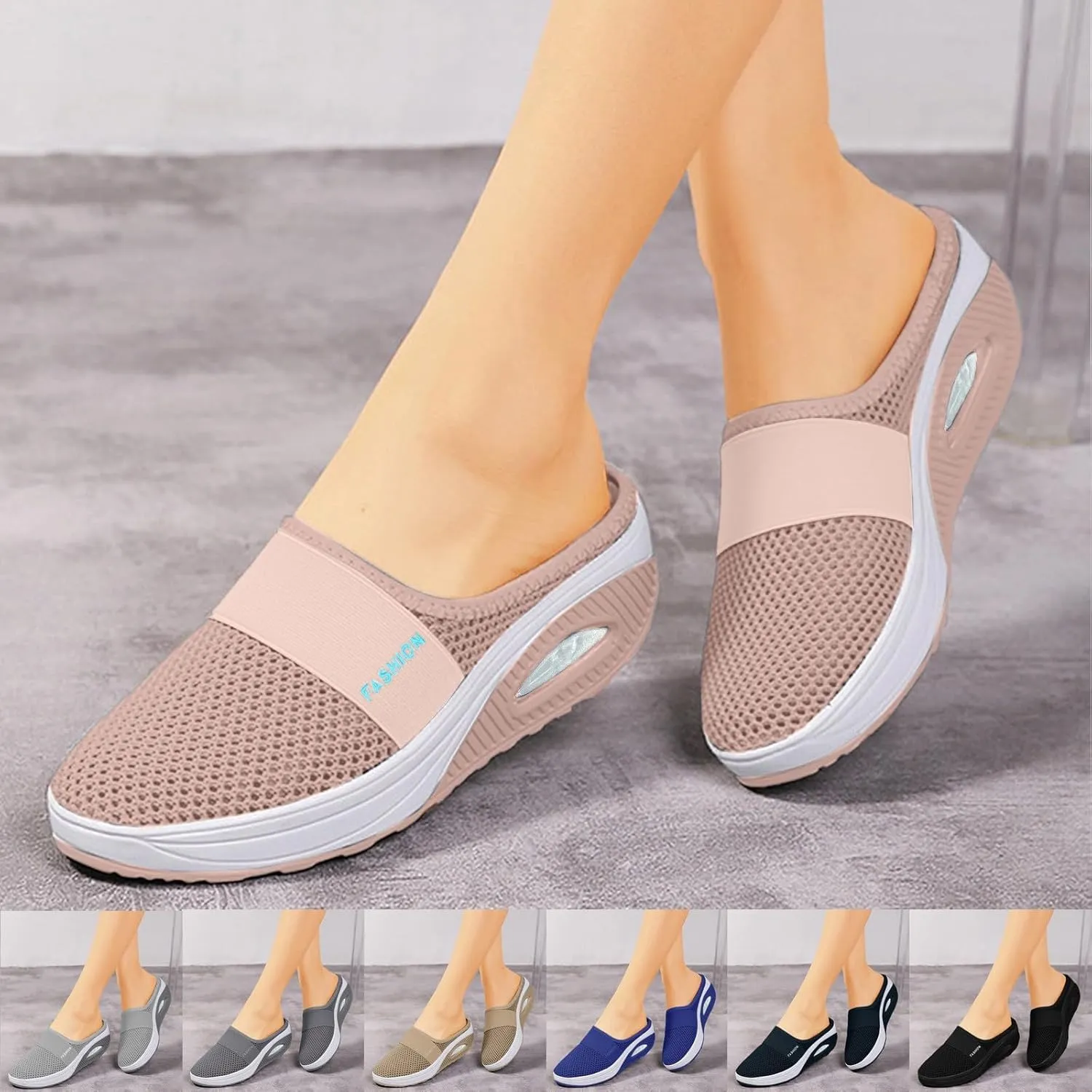 Mules for Women 2025,Orthopedic Walking Shoes with Arch-Support Breathable Mesh Walking Mules Slippers Backless Sneakers with Air Cushion Summer Closed Toe Slip on Shoes