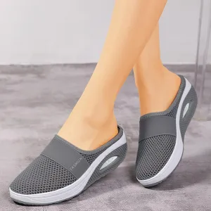Mules for Women 2025,Orthopedic Walking Shoes with Arch-Support Breathable Mesh Walking Mules Slippers Backless Sneakers with Air Cushion Summer Closed Toe Slip on Shoes