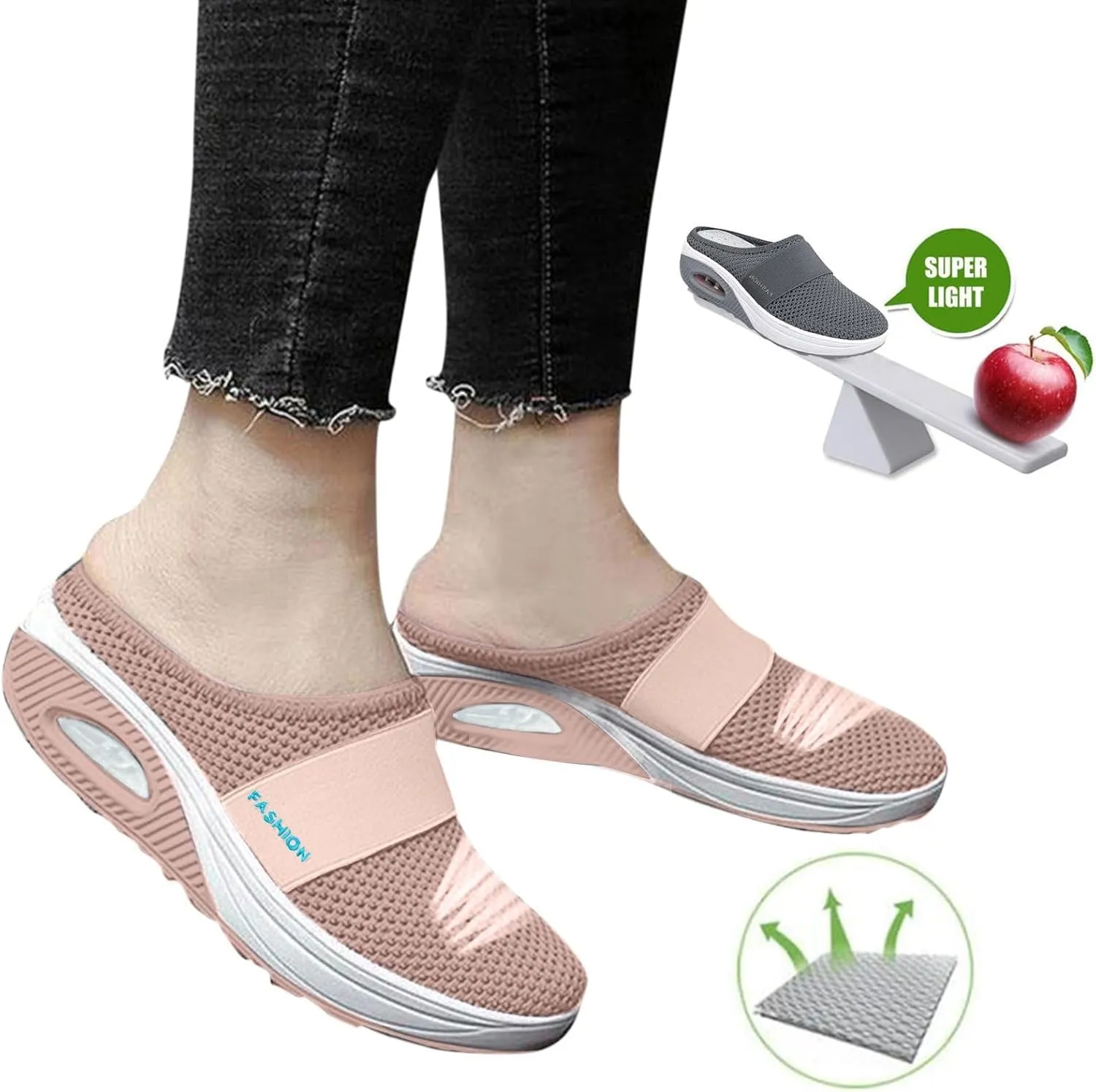 Mules for Women 2025,Orthopedic Walking Shoes with Arch-Support Breathable Mesh Walking Mules Slippers Backless Sneakers with Air Cushion Summer Closed Toe Slip on Shoes