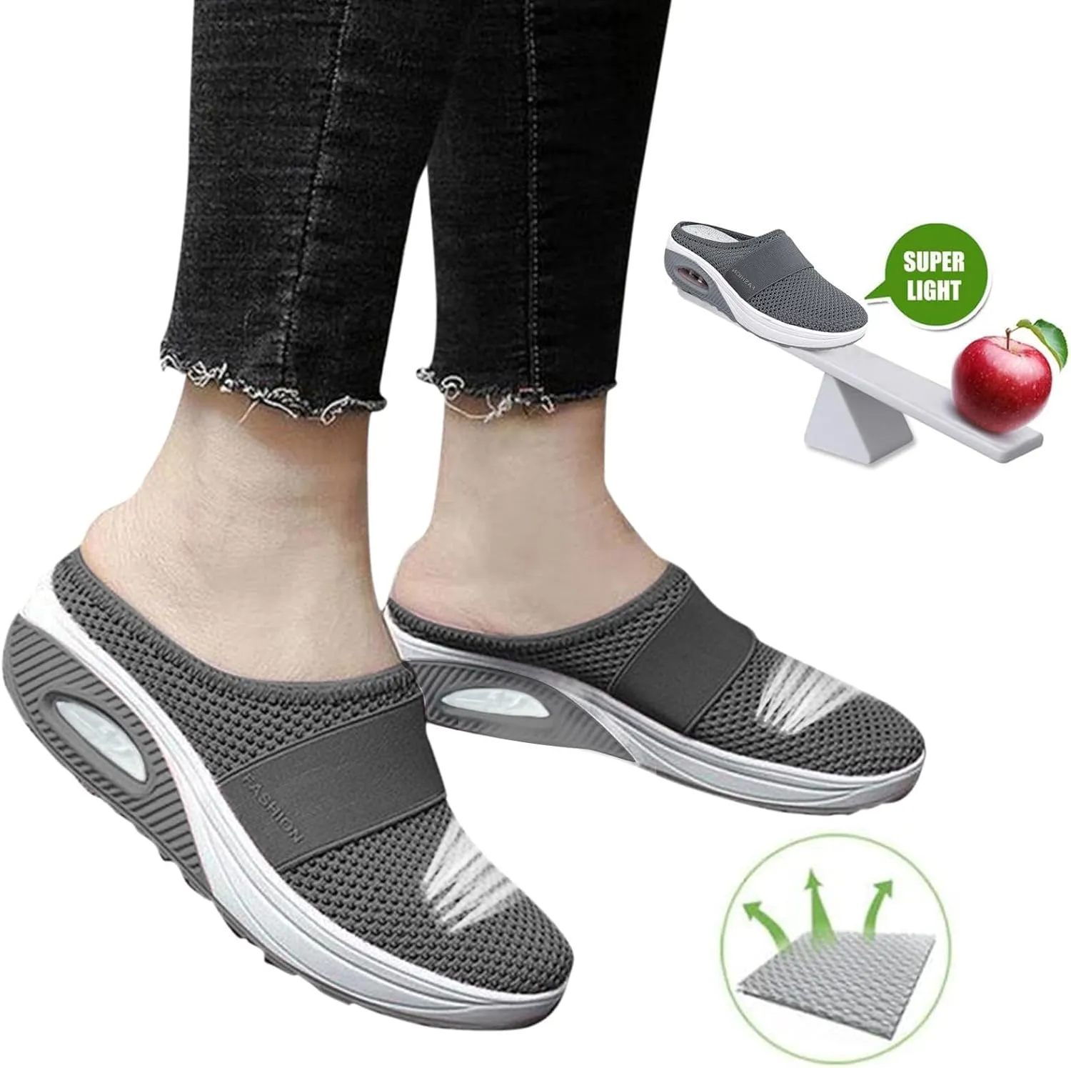 Mules for Women 2025,Orthopedic Walking Shoes with Arch-Support Breathable Mesh Walking Mules Slippers Backless Sneakers with Air Cushion Summer Closed Toe Slip on Shoes