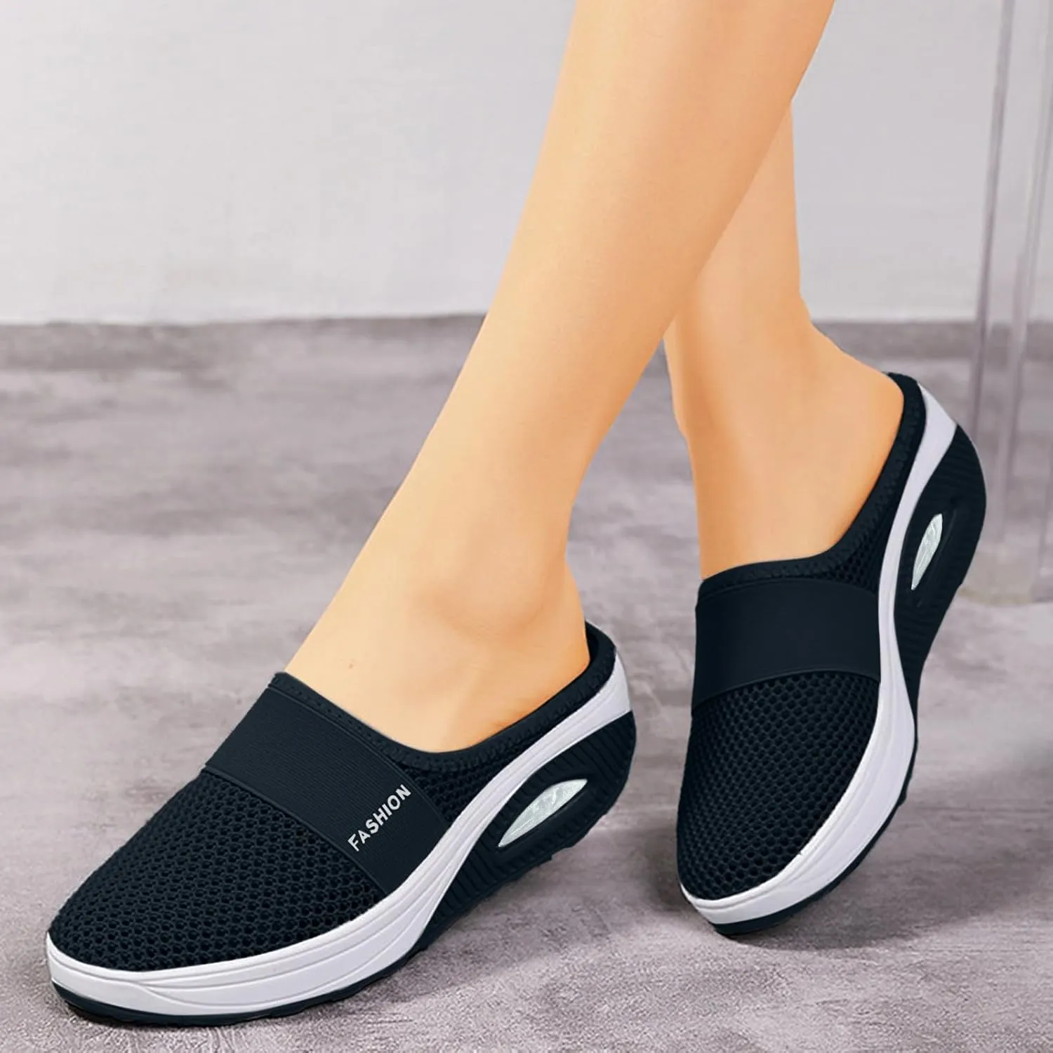 Mules for Women Mesh Backless Slip on Mule Shoes Air Cushion Orthopedic Walking Shoes Slippers with Arch Support