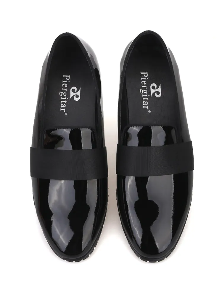 New British luxury brand black patent leather horizontal strap men's loafers trendy European and American low-top shoes banquet shoes
