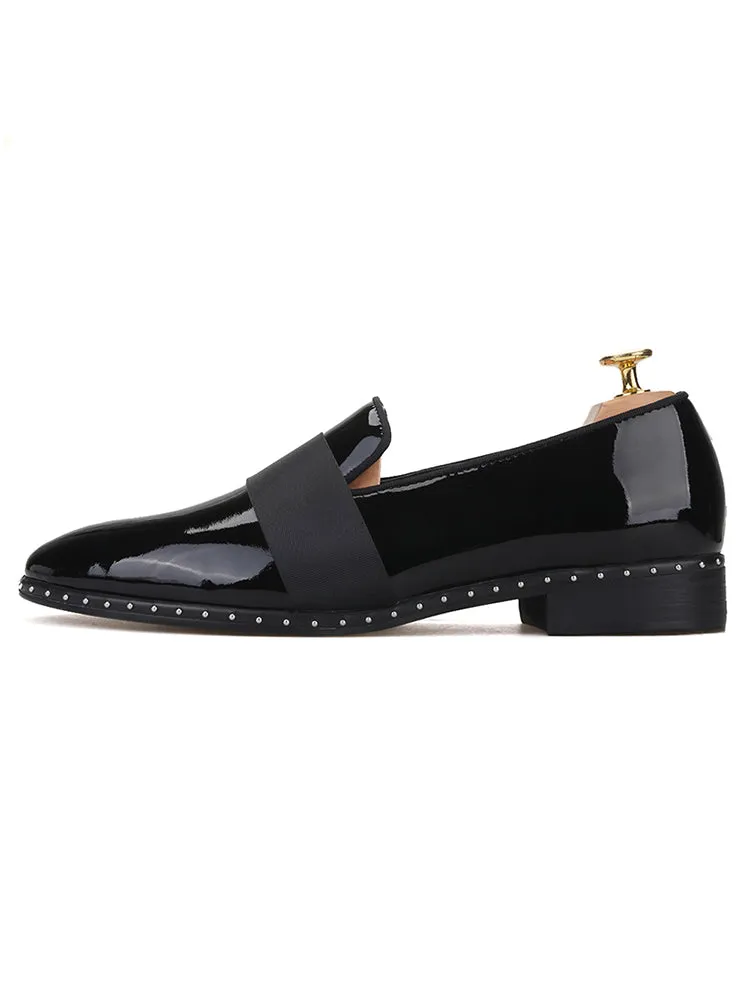 New British luxury brand black patent leather horizontal strap men's loafers trendy European and American low-top shoes banquet shoes