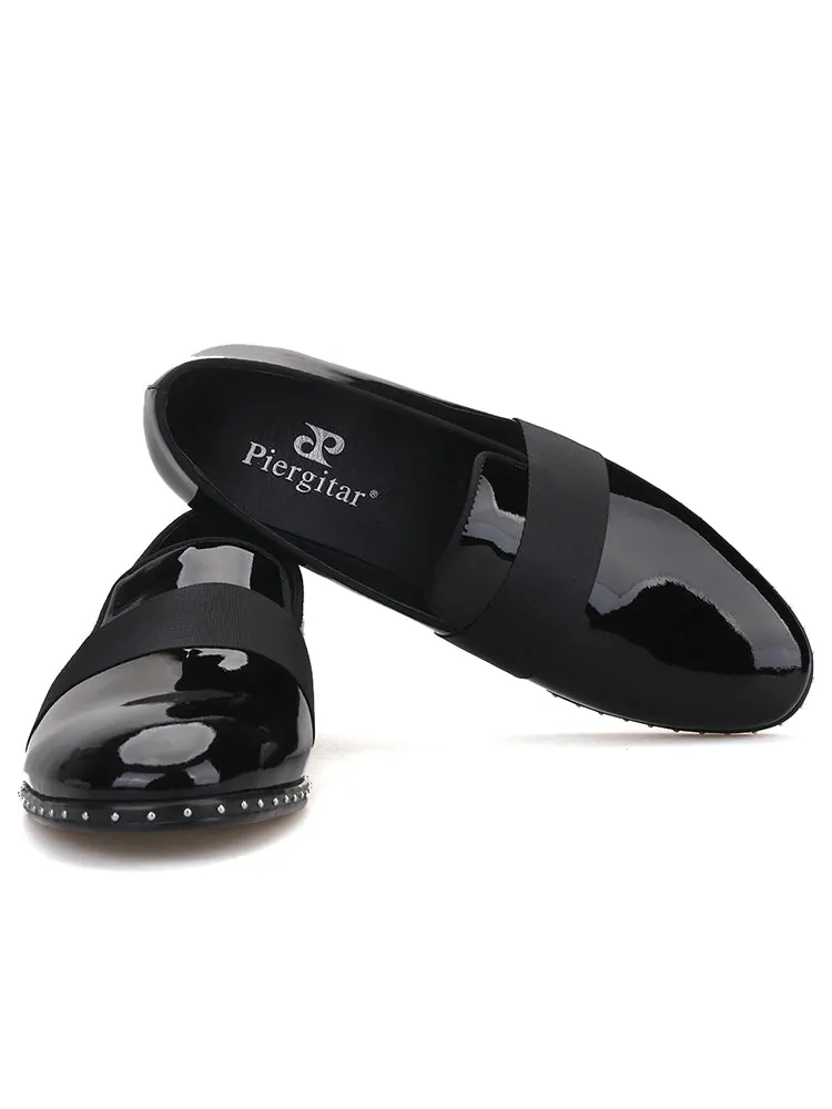 New British luxury brand black patent leather horizontal strap men's loafers trendy European and American low-top shoes banquet shoes