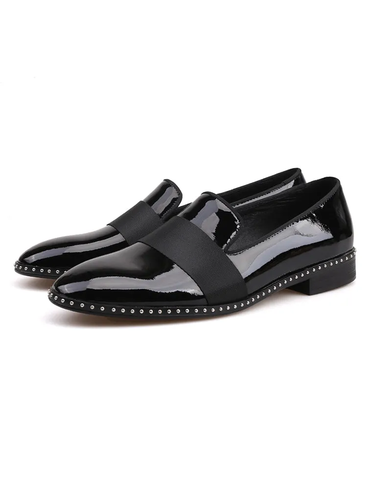 New British luxury brand black patent leather horizontal strap men's loafers trendy European and American low-top shoes banquet shoes