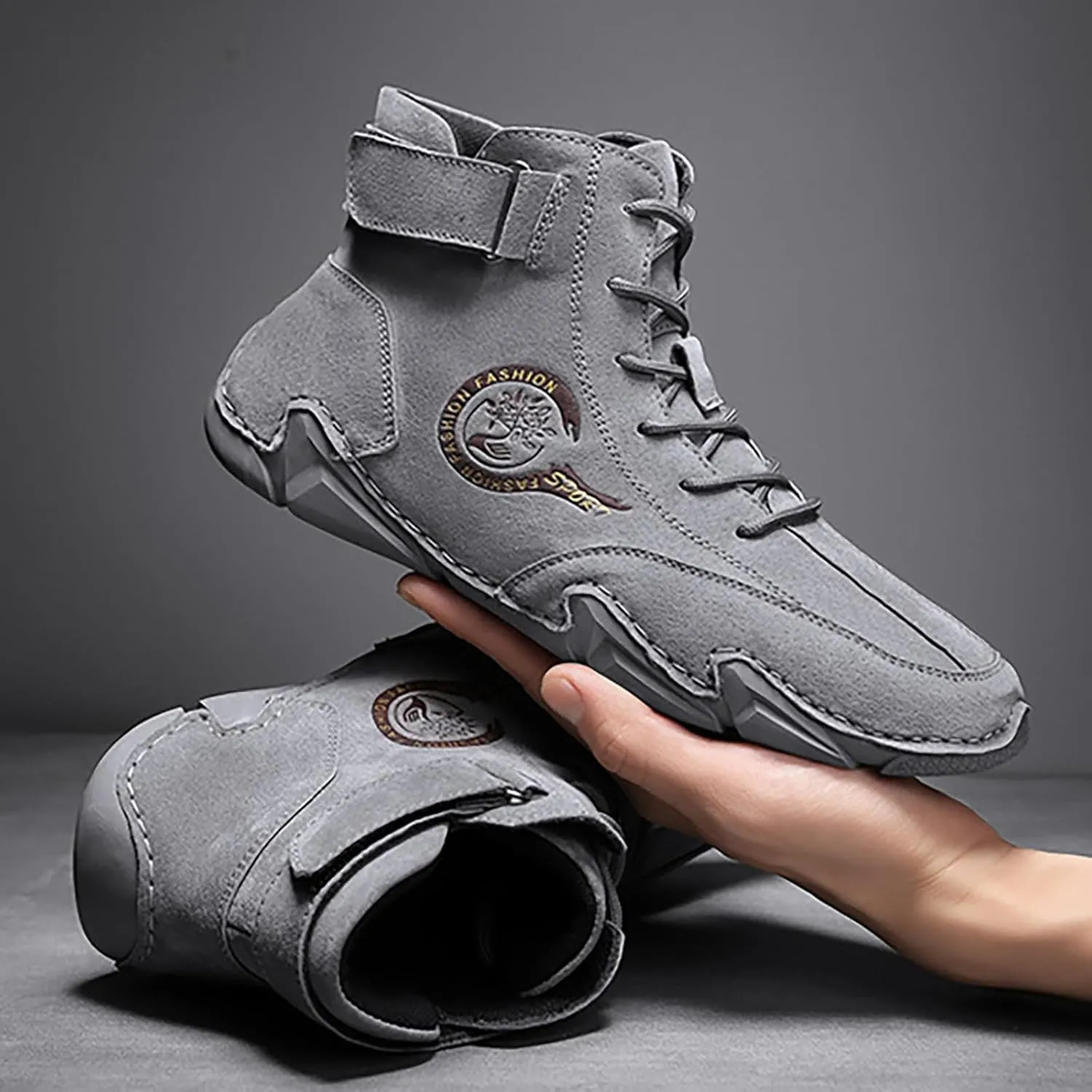 New Winter Men's Padded Leather Korean High Top Hook Loop Short Boots Sport Shoes Chaos Sneaker Men