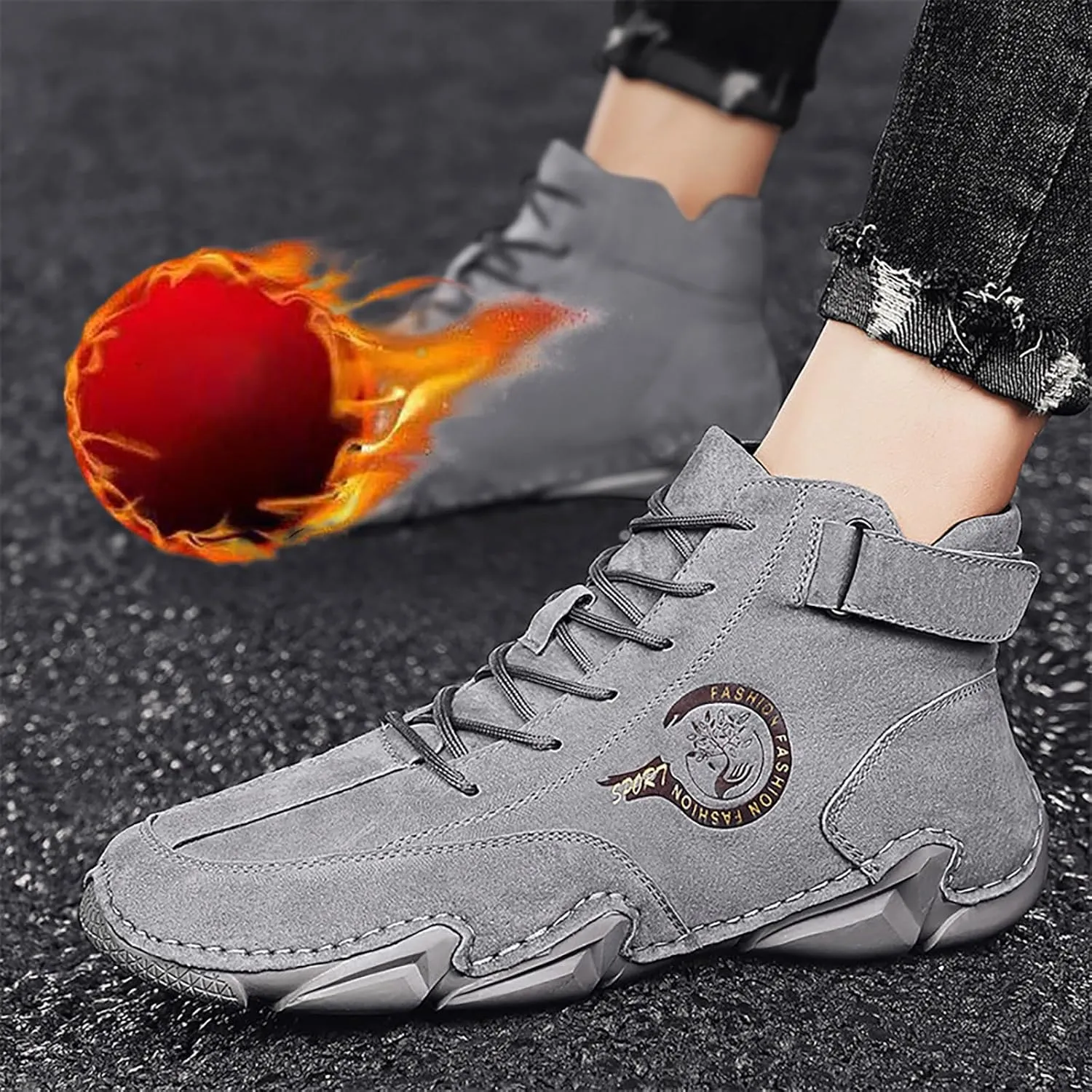 New Winter Men's Padded Leather Korean High Top Hook Loop Short Boots Sport Shoes Chaos Sneaker Men