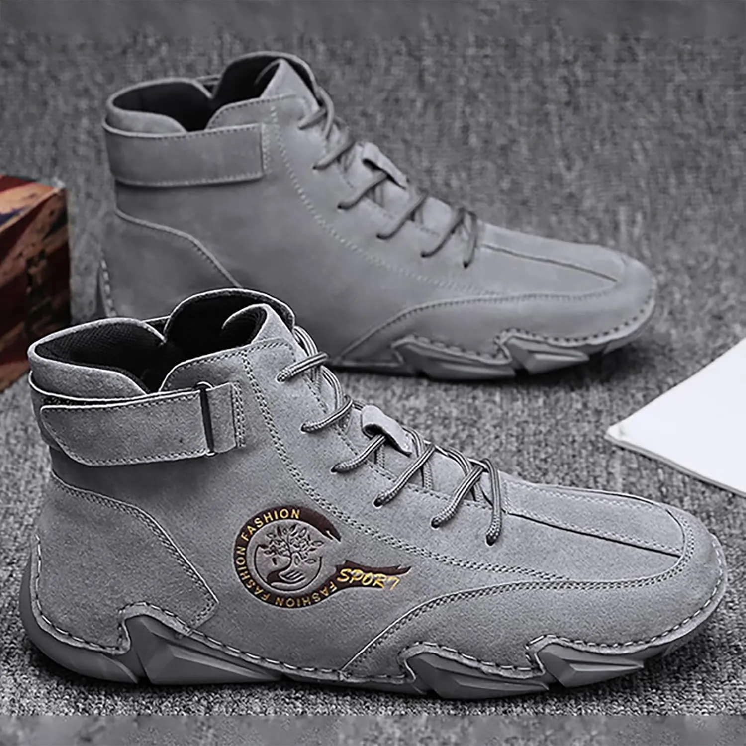 New Winter Men's Padded Leather Korean High Top Hook Loop Short Boots Sport Shoes Chaos Sneaker Men