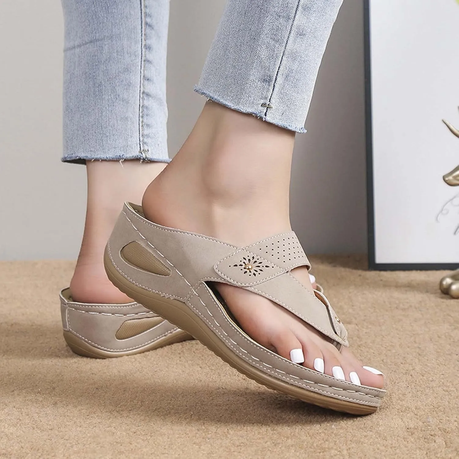 oiangi Wedge Sandals for Women 2023 Summer Slip on Orthopedic Sandals with Arch Support Thong Straps Clip Toe Flip Flops Comfortable Ladies Casual Shoes