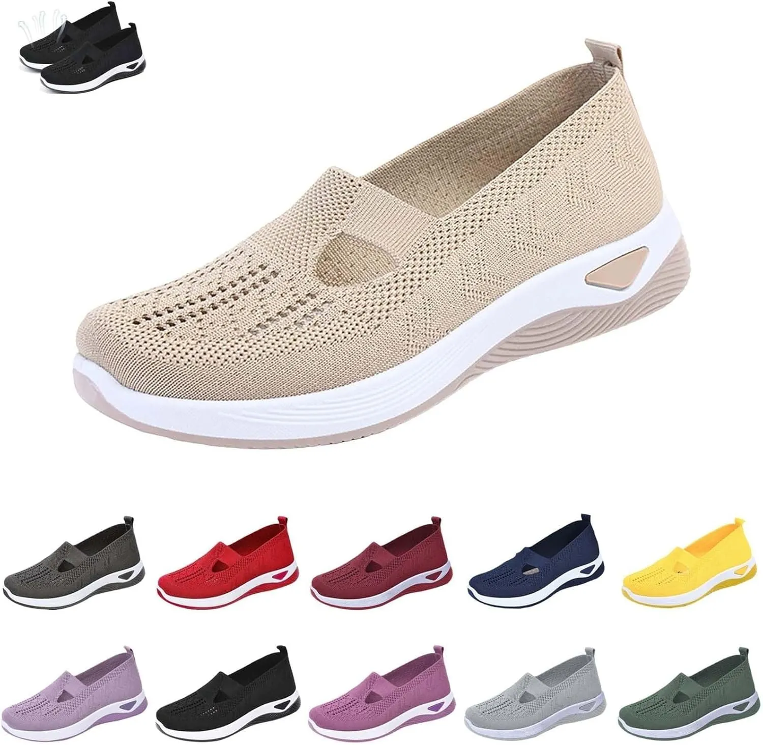 Orthopedic All-Day Comfort Sneakers, Slip-On Soft Comfortable Womens Sneakers, Slip-On Lightweight Flat Soft Shoes