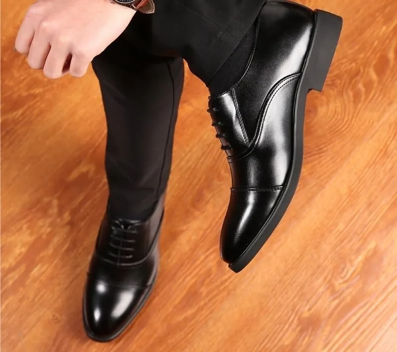 Oxford Shoes for Men Lace Up Round Toe Vegan Leather Cap Toe Oxford Shoes Slip Resistant Anti-Slip Non Slip Low Top Business