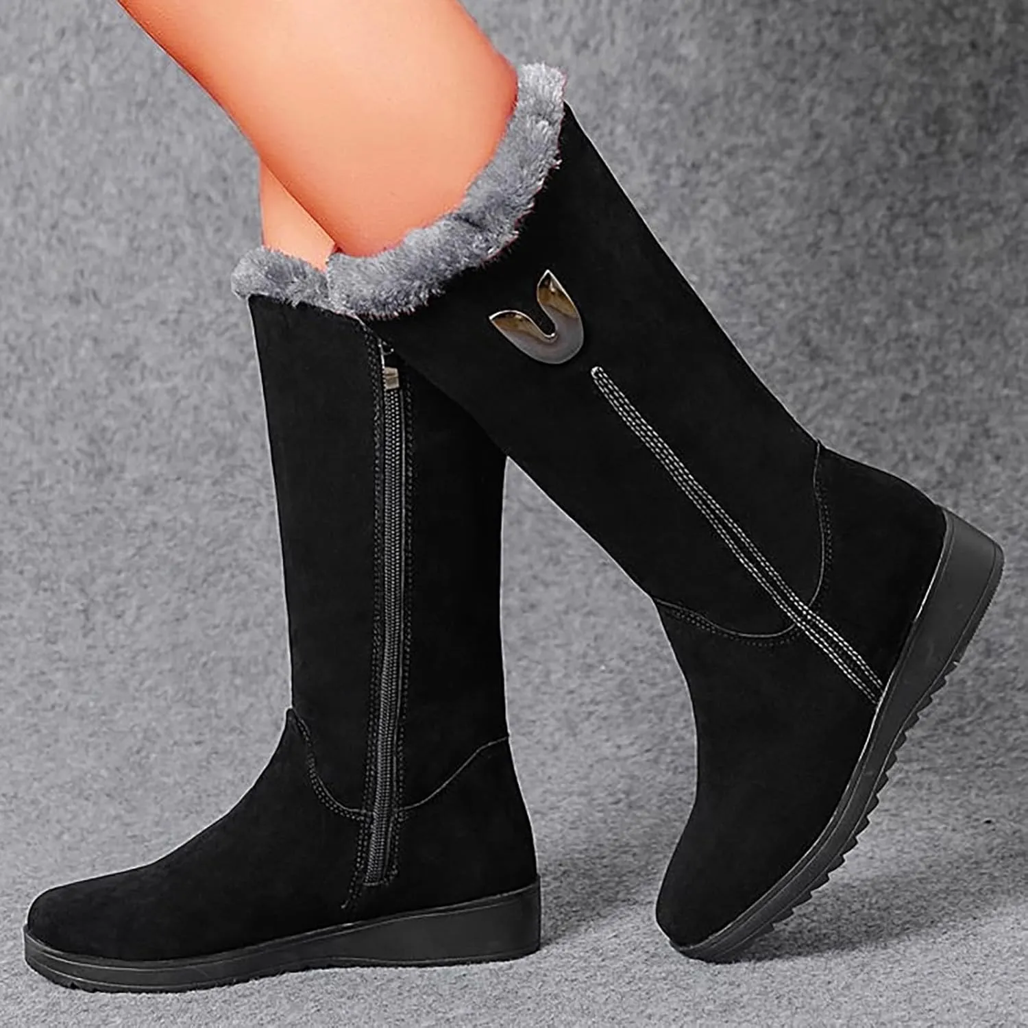 Plush Snow Boots for Women Fashionable Versatile Mid Calf Boots Fleece Lined Warm Boots Casual Winter Hiking Fashion