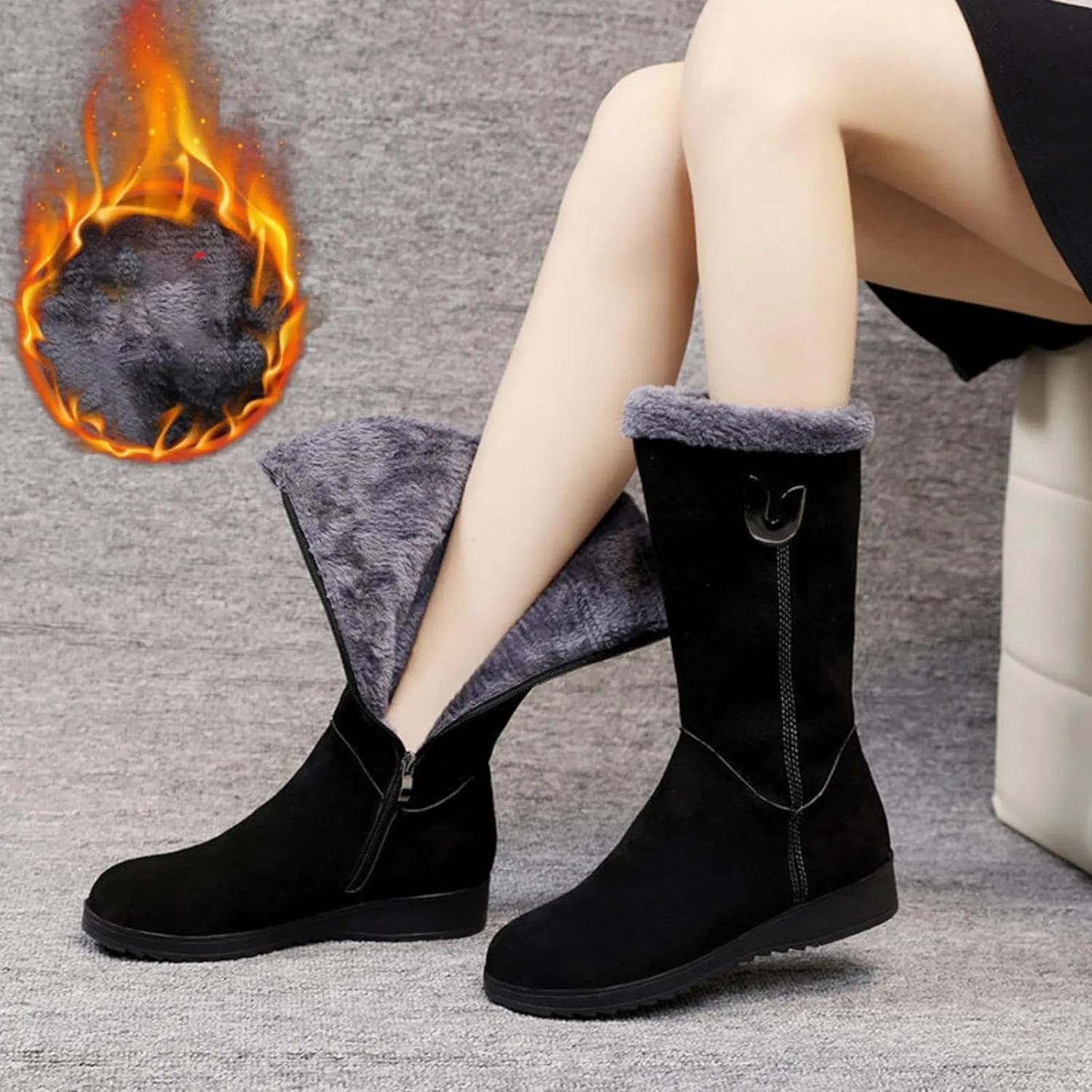 Plush Snow Boots for Women Fashionable Versatile Mid Calf Boots Fleece Lined Warm Boots Casual Winter Hiking Fashion
