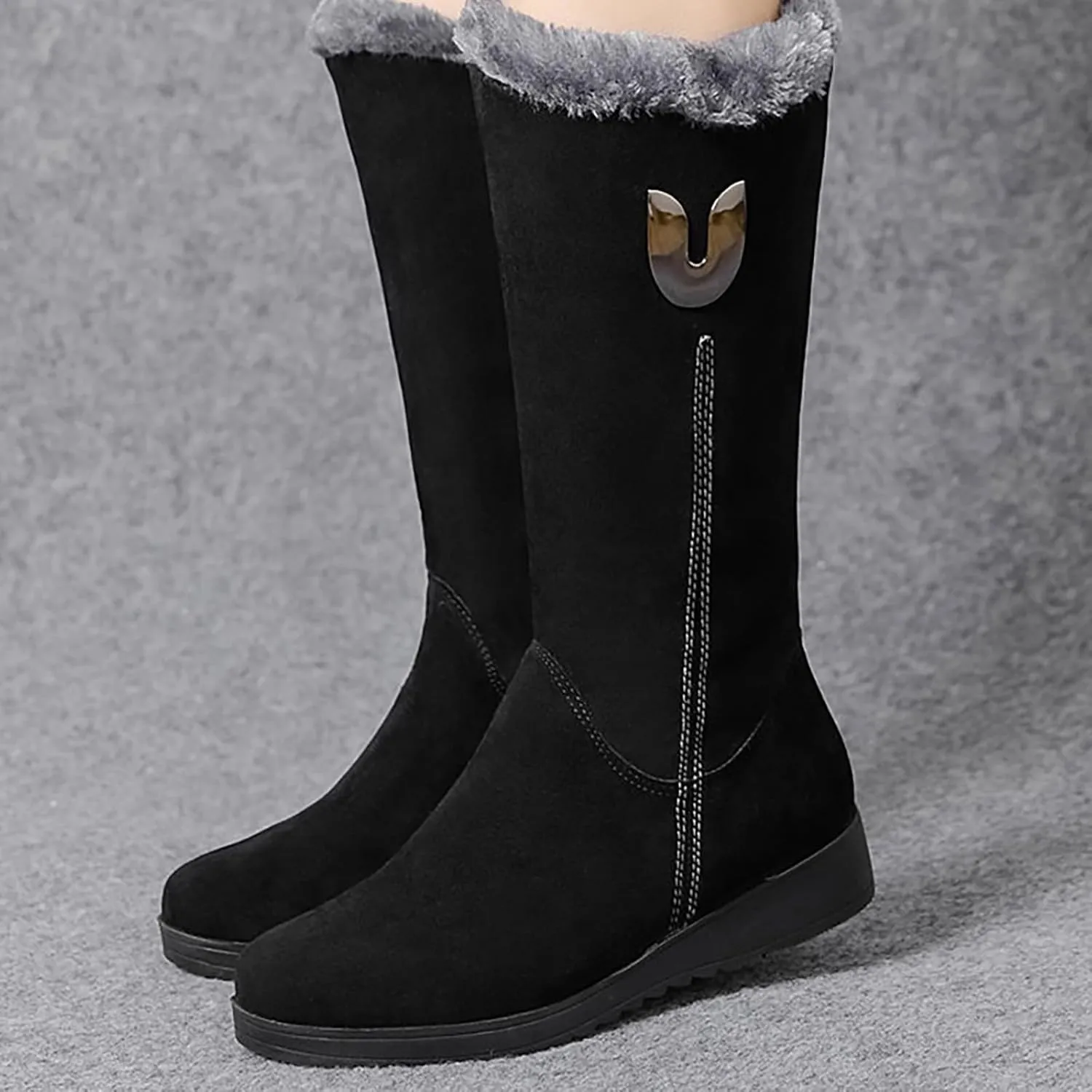 Plush Snow Boots for Women Fashionable Versatile Mid Calf Boots Fleece Lined Warm Boots Casual Winter Hiking Fashion