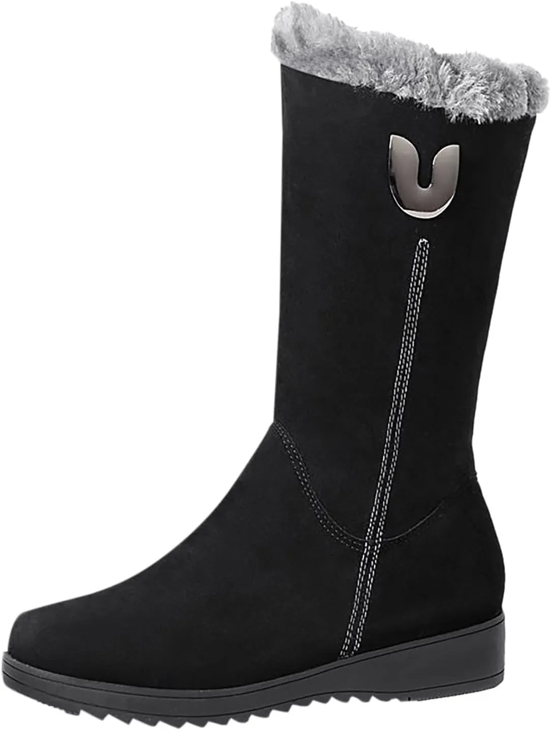 Plush Snow Boots for Women Fashionable Versatile Mid Calf Boots Fleece Lined Warm Boots Casual Winter Hiking Fashion