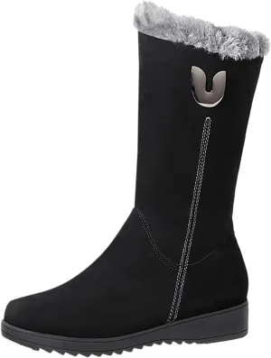 Plush Snow Boots for Women Fashionable Versatile Mid Calf Boots Fleece Lined Warm Boots Casual Winter Hiking Fashion