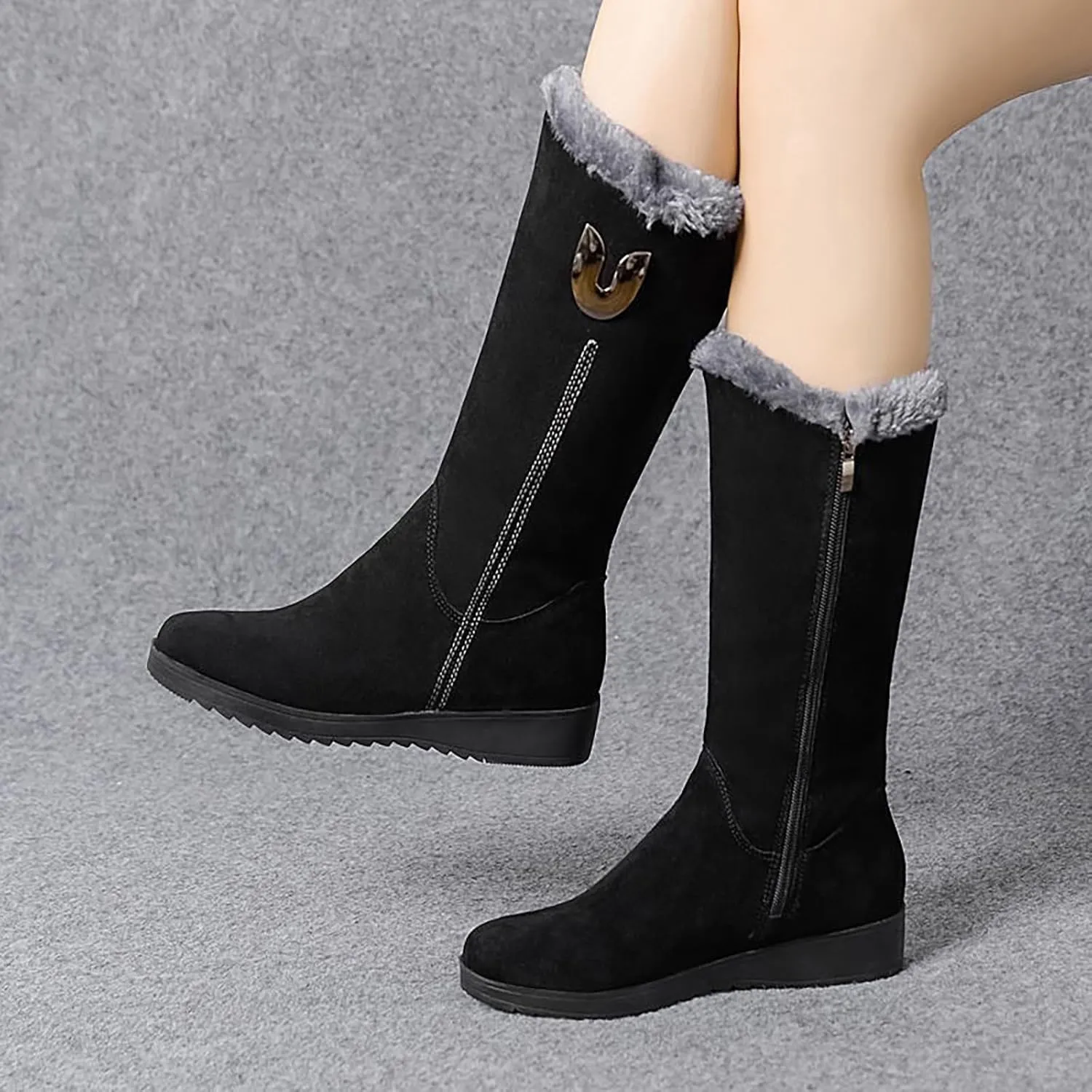 Plush Snow Boots for Women Fashionable Versatile Mid Calf Boots Fleece Lined Warm Boots Casual Winter Hiking Fashion