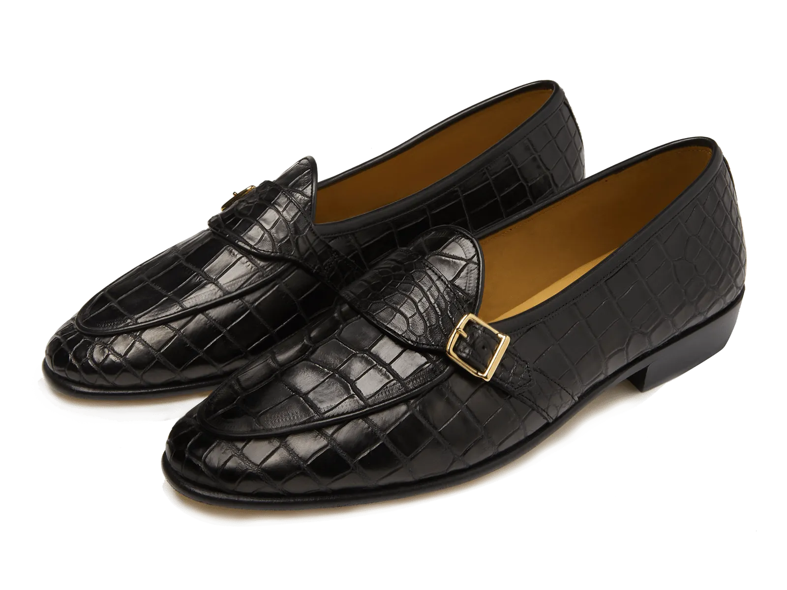 Sagan Buckle Precious Leather Loafers in Obsidian Black Crocodile