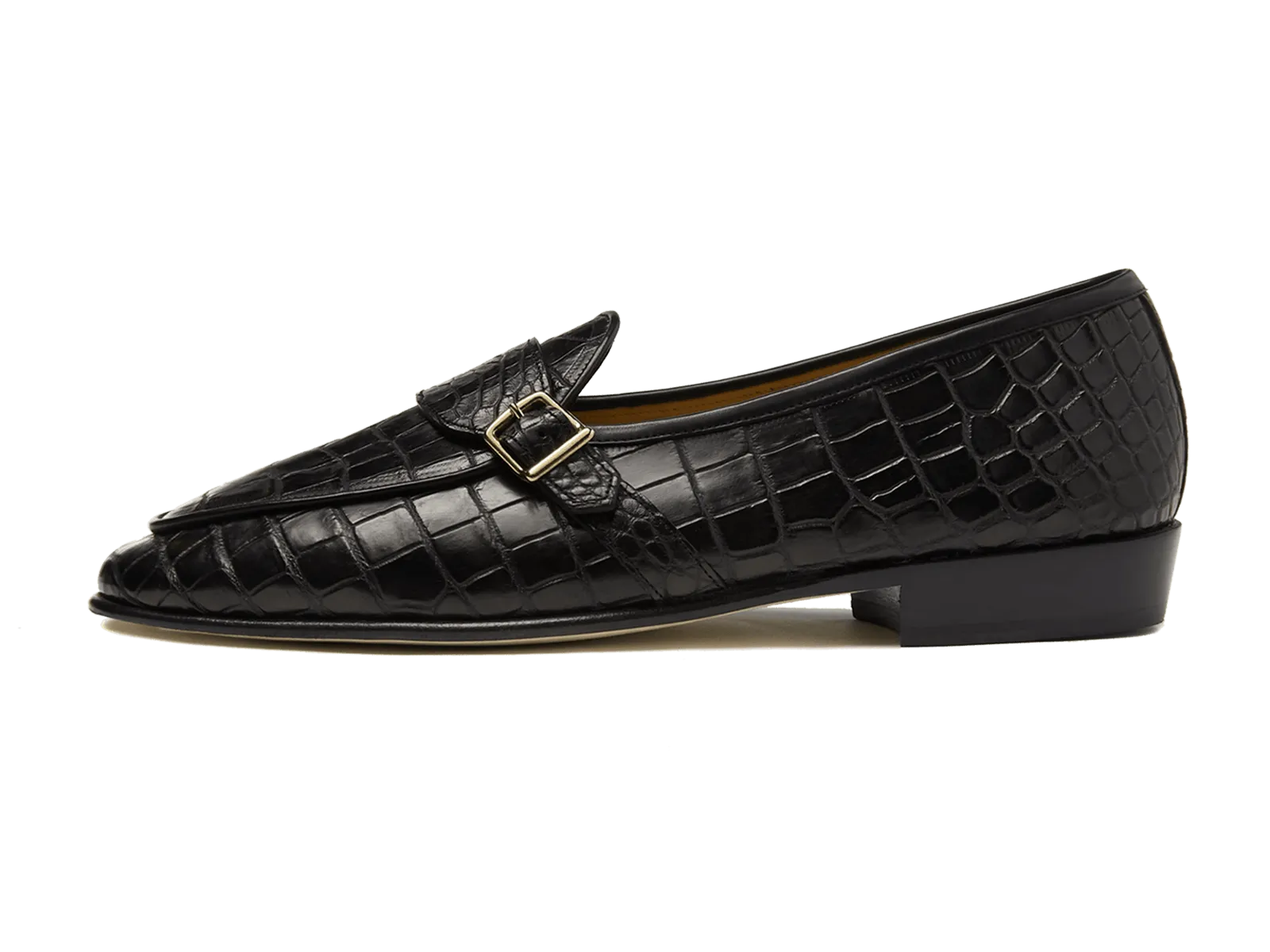 Sagan Buckle Precious Leather Loafers in Obsidian Black Crocodile