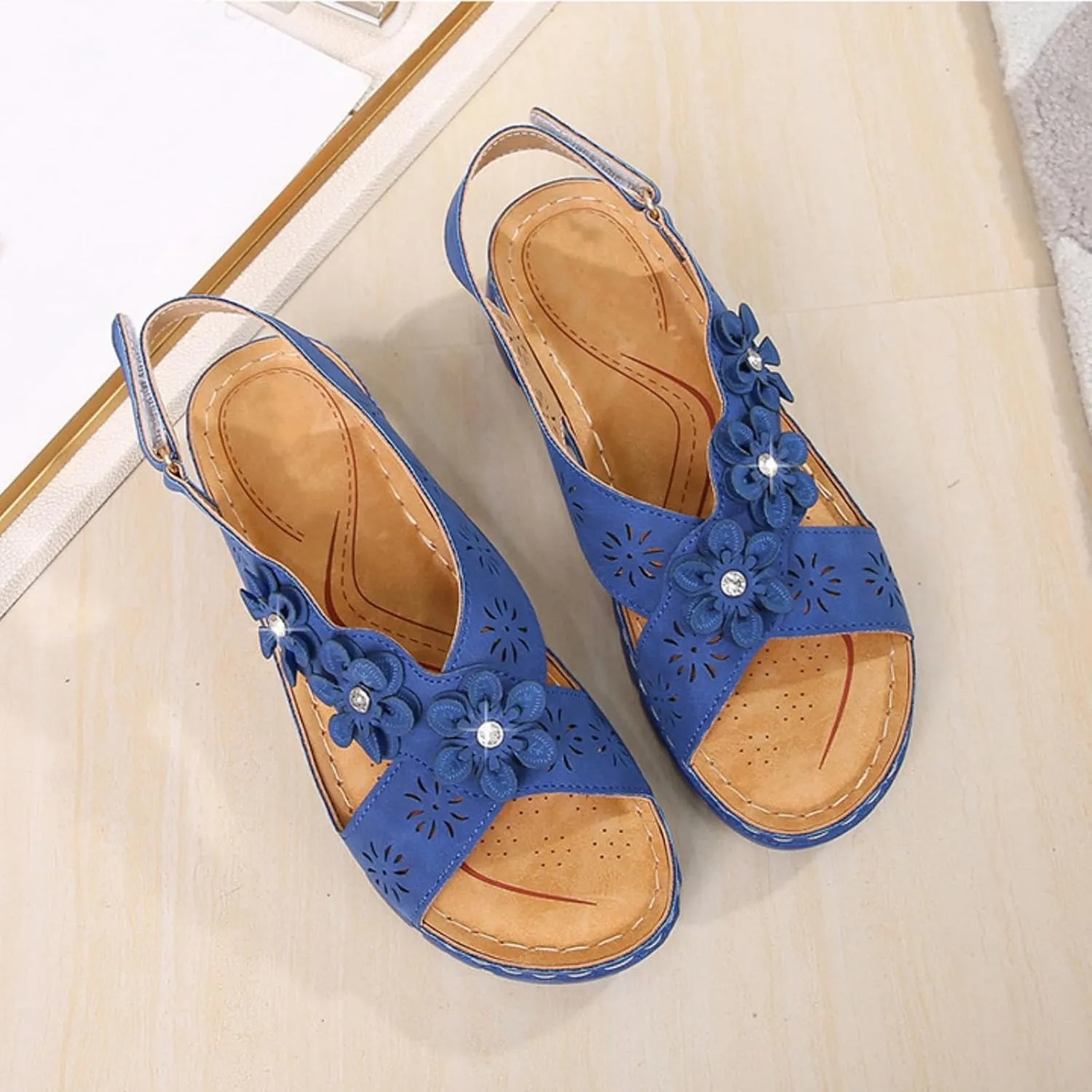 Sandals for Women Orthopedic Shoes: Comfortable Summer Platform Wedge Sandal Dressy Casual Walking Wedges Shoes Open Toe Sandals with Adjustable Hook Loop